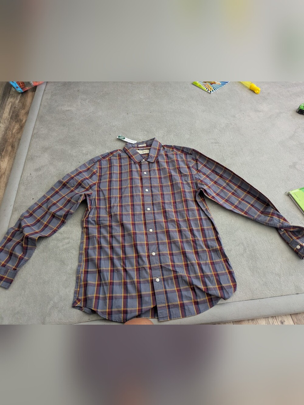 Men's Long-Sleeve Plaid Button-Down Shirt - Gray and Brown